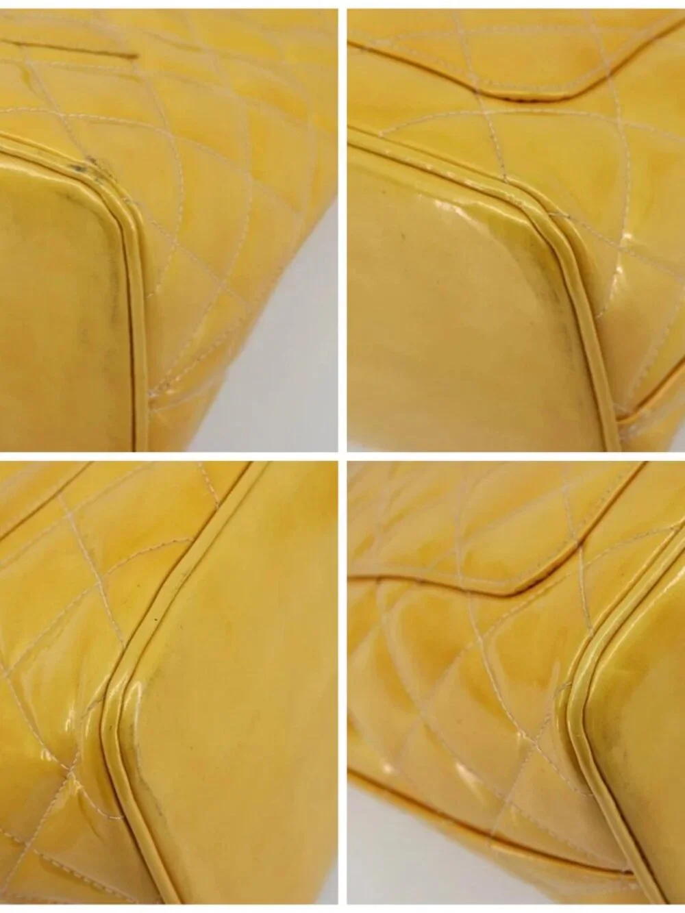 CHANEL Standard Tote Bag Patent leather Yellow CC Auth 177242